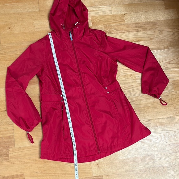 Jones New York Red Rain Jacket Parka in a Pocket with Hood Medium - Picture 7 of 15